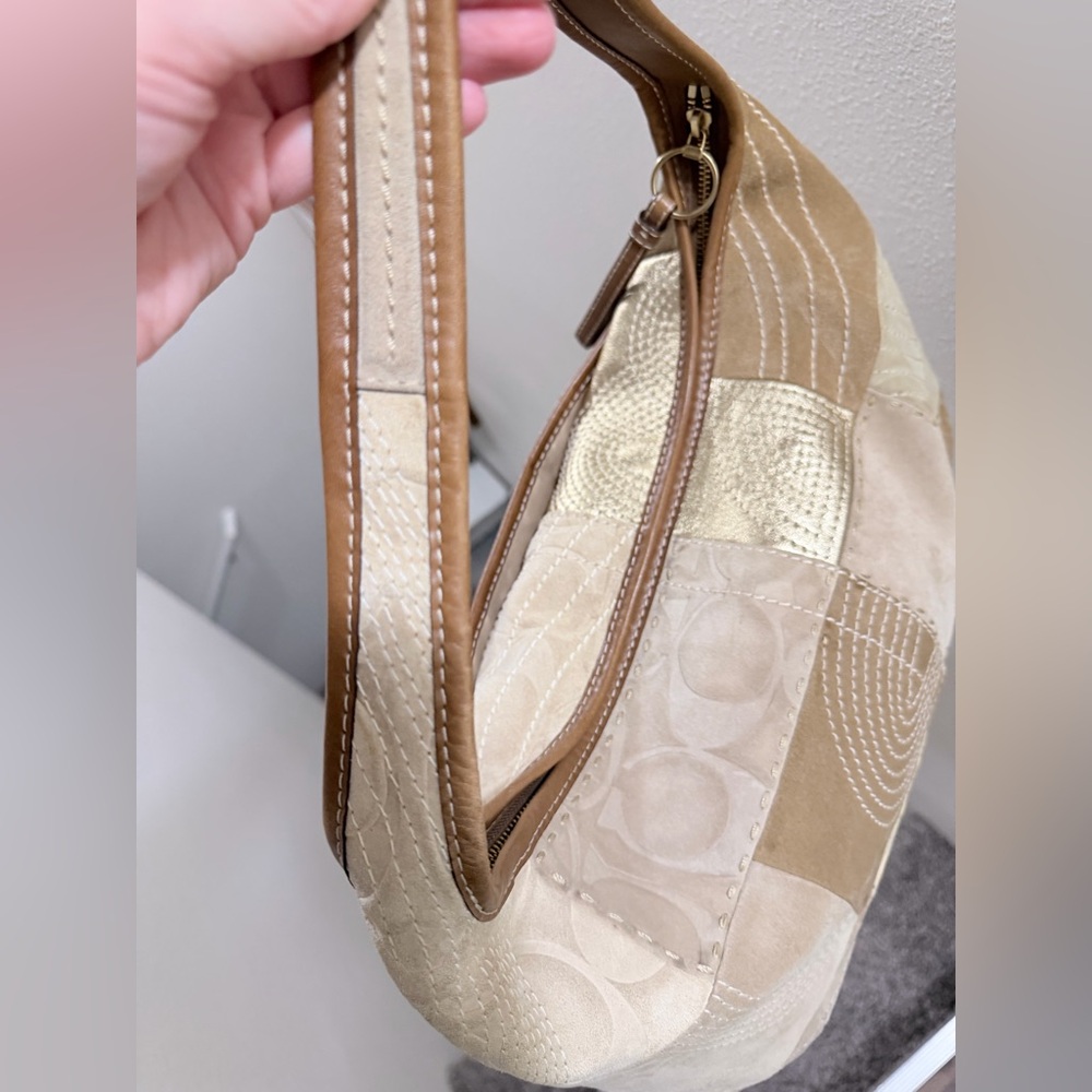 Coach Patchwork XL Ergo Hobo Shoulder Bag in Tan and Gold Y2K - Picture 7 of 12